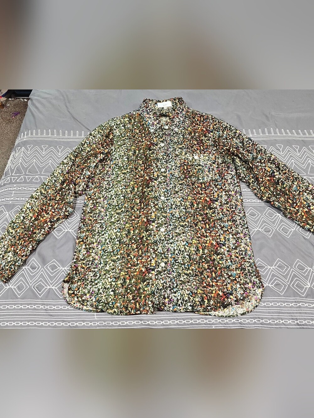 Adam Lippes Abstract Floral Silk Button Down Blouse Size 10